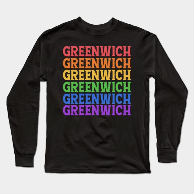 GREENWICH RAINBOW 07 TYPOGRAPHY Long Sleeve T-Shirt by OlkiaArt